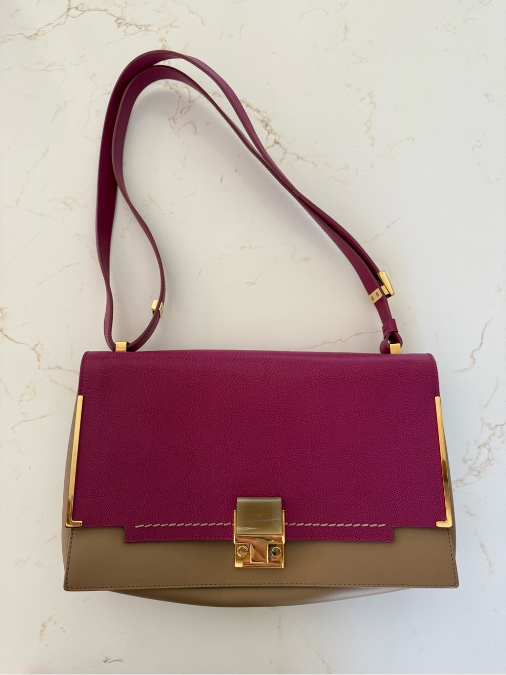 Lanvin Pink and Tan Shoulder Crossbody with Gold Hardware - Picture 10 of 10